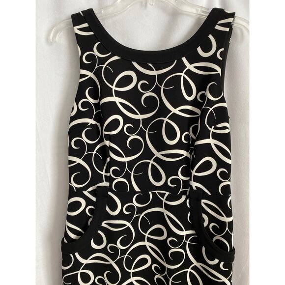 London Times Black & White Spiral Pattern Sheath Sleeveless Pockets Dress Size 8 - Picture 2 of 6